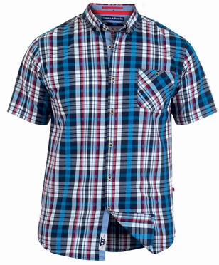 D555 Shirt STANLEY korte mouw geruit, blauw-wit-rood