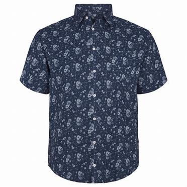 North 56°4 shirt katoen/linnen, blauwe bloem