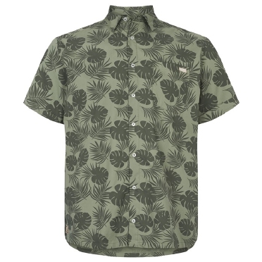 North 56°4 shirt m. in all-over bladerenprint, olijfgroen