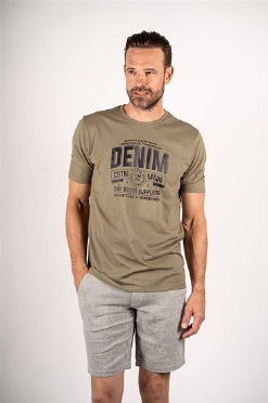 Pre End T-shirt 'Denim' print, olijf