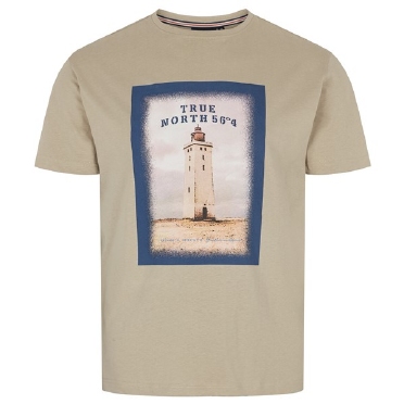 North 56°4 T-shirt print 'Vuurtoren', light sand