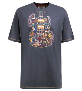 D555 T-shirt 'Multi Colour Guitar', donker grijs