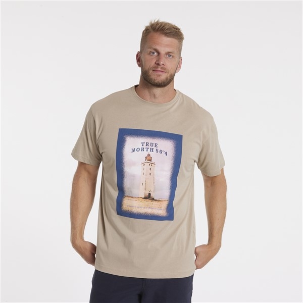 North 56°4 T-shirt print 'Vuurtoren', light sand