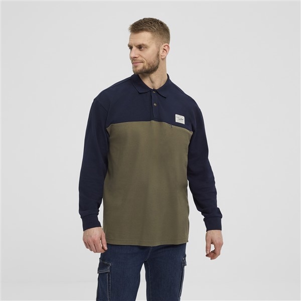 North 56Denim polo lange mouw borstzak, navy/olive