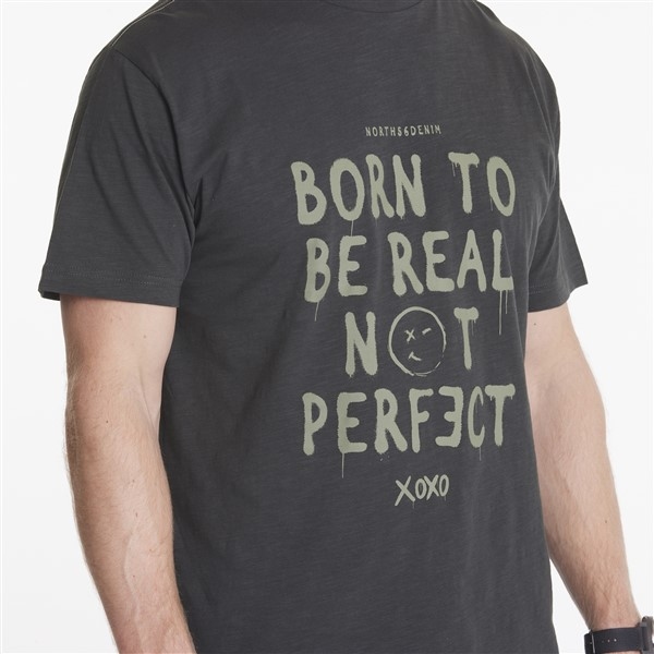 North 56Denim T-shirt 'Born to be real', grijs-bruin